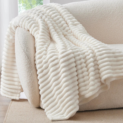 BEDELITE Fuzzy Throw Blankets Room Decor - Soft Cozy Fluffy Fleece Plush Warm Blanket, Cream White for Couch Sofa Bed, Bedroom Living Room Decor, Couverture, Gifts for Women Men Friends, 50"x60" 🍁 All In One Marketplace Canada