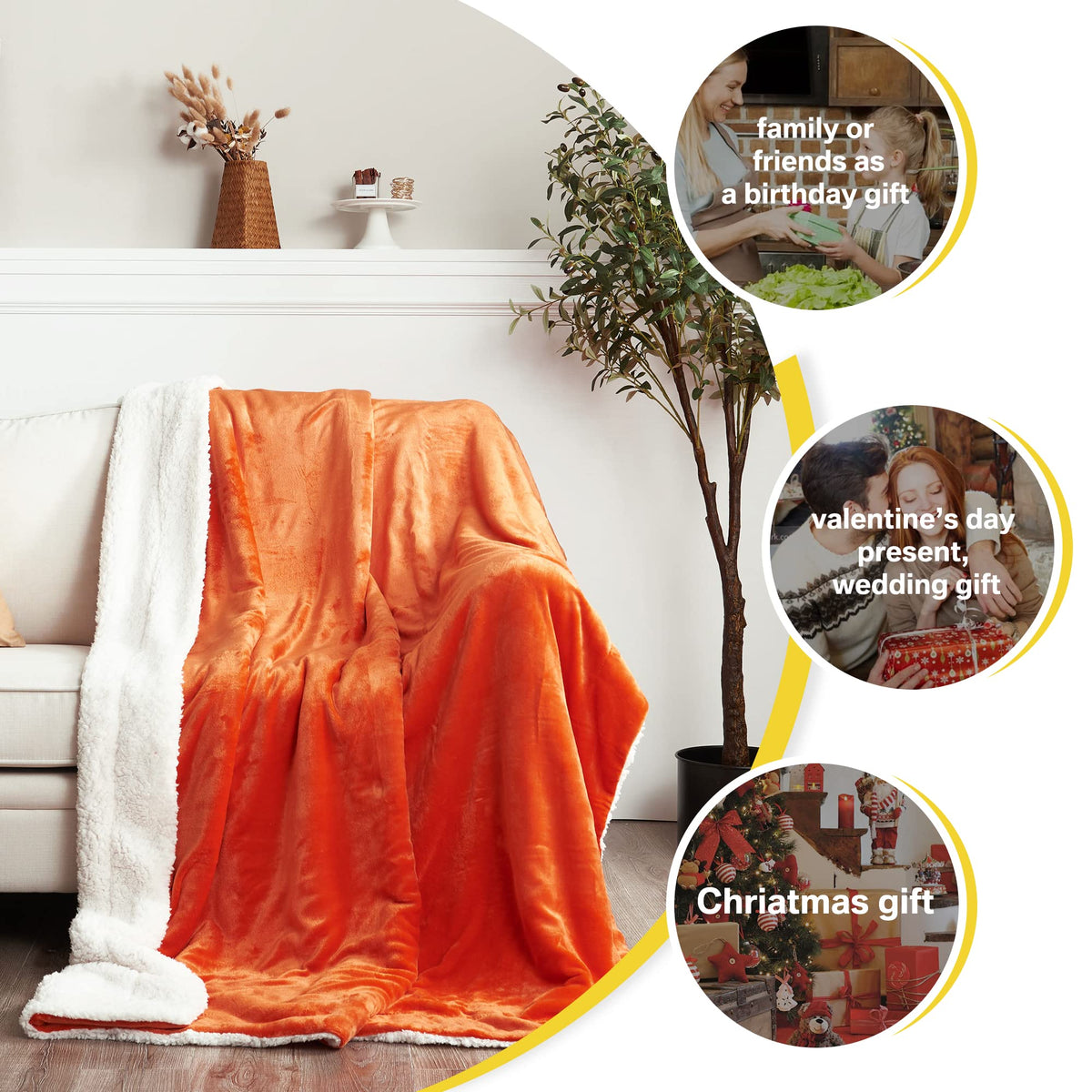 NICETOWN Sherpa Blanket for Kids Back to School, Thick Super Soft Warm Cozy Dual Sided Halloween Lightweight Fleece Plush Ultra Comfy Fuzzy Blankets for Baby/Couch/Sofa/Bed, Twin 60" x 80", Orange