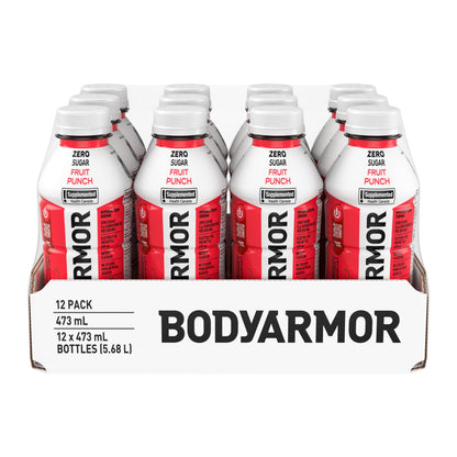 BODYARMOR Zero Sugar Fruit Punch, 473 mL Bottles (12 Pack) – Low-Calorie Sports Hydration Drink with Coconut Water, Potassium-Packed Electrolytes and Antioxidant Vitamins 🍁 All In One Marketplace Canada