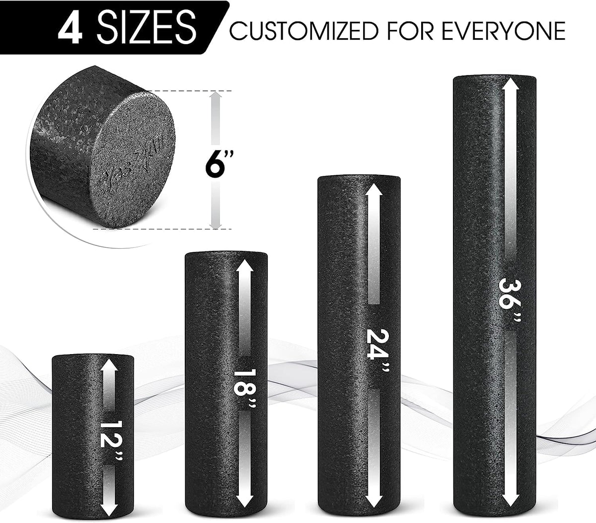 Yes4All High-Density EPP Round Back Roller Foam, Foam Roller for Yoga, Pilates & Stretching - 12, 18, 24, 36 inch 🍁 All In One Marketplace Canada