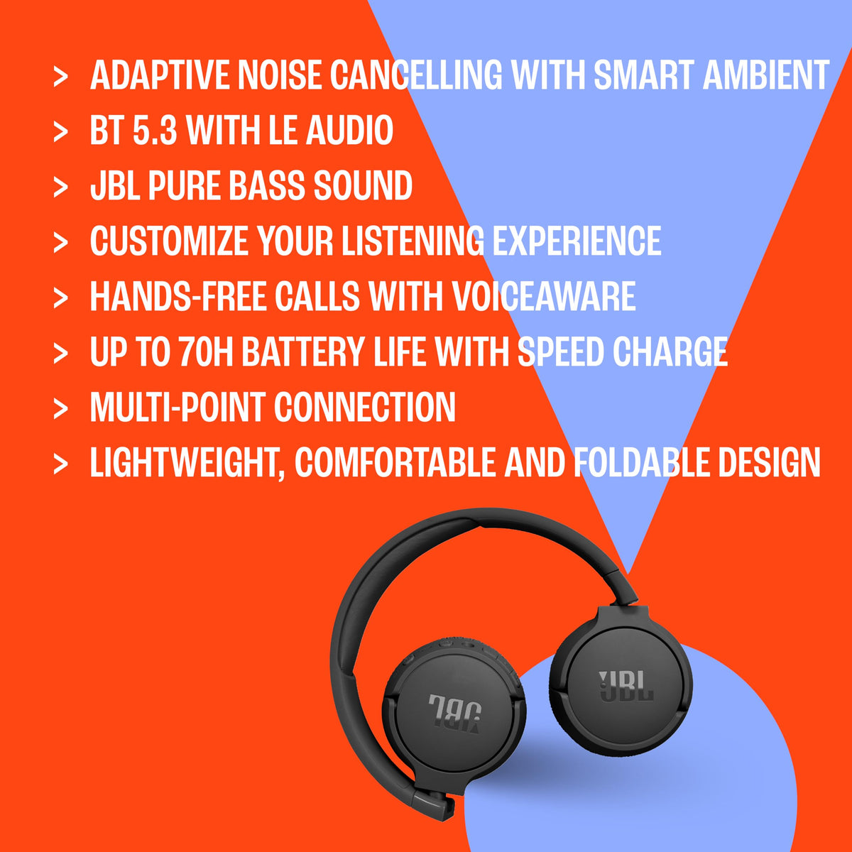 JBL Tune 670NC - Adaptive Noise Cancelling with Smart Ambient Wireless On-Ear Headphones, Up to 70H Battery Life with Speed Charge, Lightweight, Comfortable and Foldable Design (Blue) 🍁 All In One Marketplace Canada