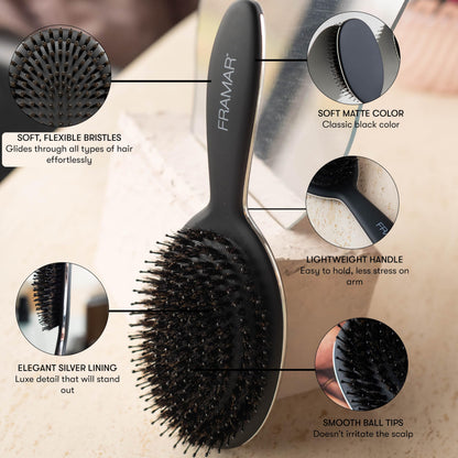 FRAMAR Black Boar Bristle Hair Brush - Natural Bristle Brush For Fine Hair, Boar Brush For Slicking Back Hair, Hair Brush For Women, Slick Back Hair Brush, Brosse a Cheveux, Brosse Poil De Sanglier 🍁 All In One Marketplace Canada
