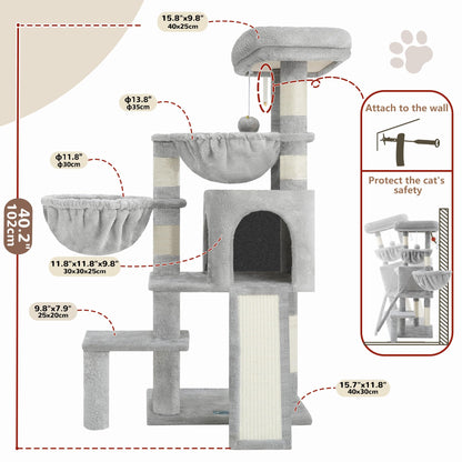 Gitelsnour Cat Tree, Cat Tower with condo, 2 Baskets, Large Platform, Scratch Board, Cat Scratching Posts for Indoor Cats, Light Gray GCT003SW 🍁 All In One Marketplace Canada