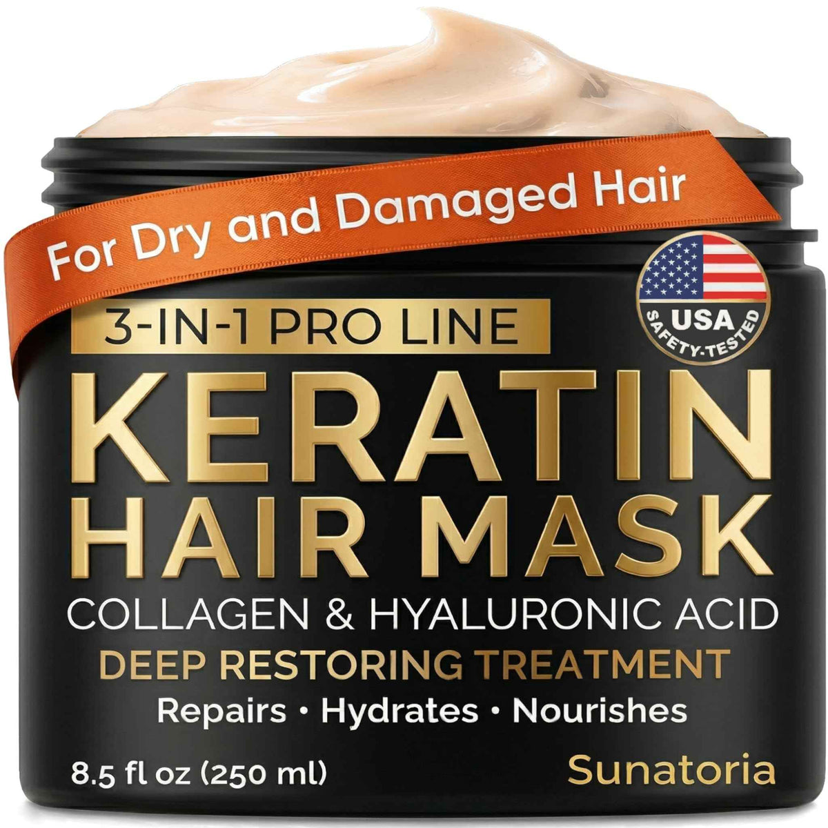 Keratin Hair Mask - Deep Conditioner for Dry, Damaged Hair — Hydrolyzed Keratin, Hyaluronic Acid, Argan Oil and Collagen - Sulfate-Free, Paraben-Free | 8.5 fl oz 🍁 All In One Marketplace Canada
