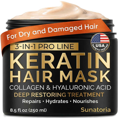 Keratin Hair Mask - Deep Conditioner for Dry, Damaged Hair — Hydrolyzed Keratin, Hyaluronic Acid, Argan Oil and Collagen - Sulfate-Free, Paraben-Free | 8.5 fl oz 🍁 All In One Marketplace Canada