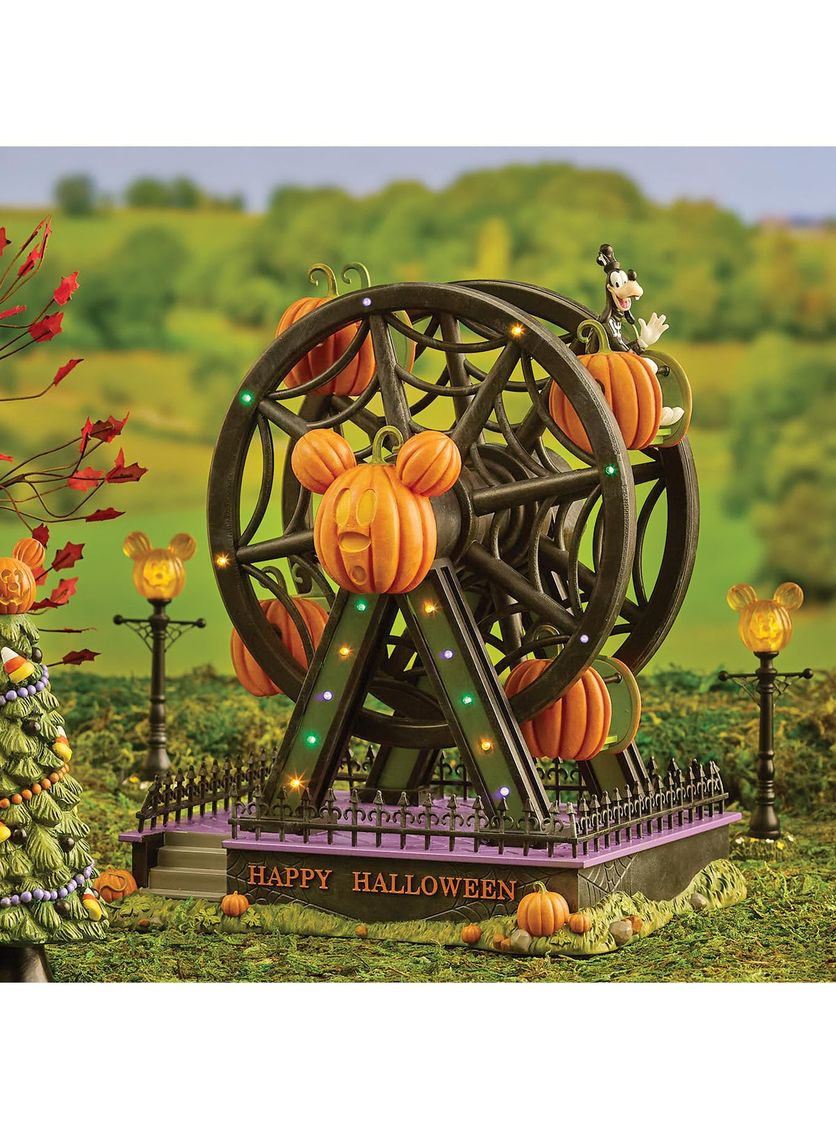 Department 56 Disney Village Accessories Halloween Goofy Gawrsh Darn Fun Ferris Wheel Lit Animated Figurine, 12.9 Inch, Multicolor