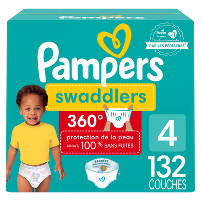 Pampers Diapers - Swaddlers 360 degrees - Size 4, 132 Count, up to 100% Leakproof Comfy Dry Fit, EZ Off Tabs Designed for Easy Changes, Pull On Diaper 🍁 All In One Marketplace Canada