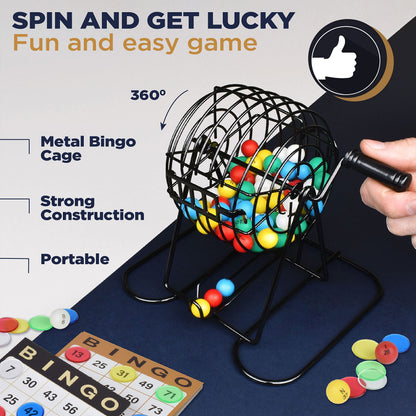 Queensell Bingo Game for Adults - Best Board Game With Metal Cage, Balls Set, and Cards - Family Game for Large Groups 🍁 All In One Marketplace Canada