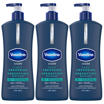 Vaseline Men 3 in 1 Body, Face & Hands Lotion 48 H Dry skin moisturizer, Fast Absorbing with Ultra hydrating lipids, 600 ml (3-pack) 🍁 All In One Marketplace Canada