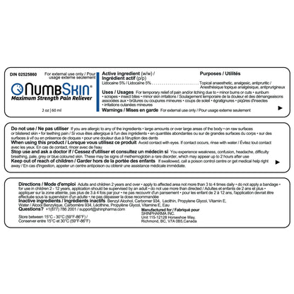 Numbskin 5% Lidocaine Numbing Cream – Fast-Acting Topical Anesthetic for Temporary Pain Relief – Commonly Used Before Tattoo, Microneedling, Waxing & Piercing – With Vitamin E – 2 oz (56 g) 🍁 All In One Marketplace Canada
