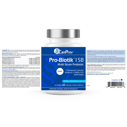 CanPrev Pro-Biotik 15 Billion CFU, 60 V-Caps 60-Day Supply - Non-GMO & Gluten-Free - Advanced Gut Health Formula with 5 Probiotic Strains Supplement - Supports Digestive Balance and Eases Bloating 🍁 All In One Marketplace Canada