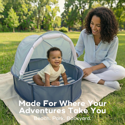 Babymoov Babyni Anti-UV Infant Pop-Up Tent, Portable Baby Beach Shelter with UPF 50+ Sun Protection, Ventilated Outdoor Canopy, Floor Mat, Sensory Details & Travel Bag, Marine 🍁 All In One Marketplace Canada