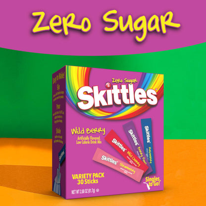 SINGLES TO GO! Skittles 30 Count Singles To Go Wild Berry Variety Pack, Powdered Drink Mix, Zero Sugar, Low Calorie, Includes 4 Flavors, Total Servings 🍁 All In One Marketplace Canada
