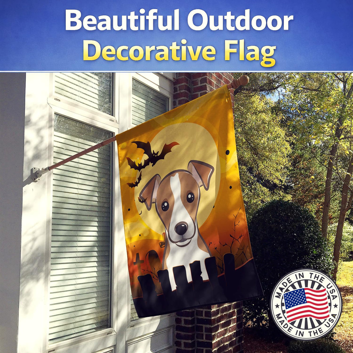 Caroline's Treasures BB1818CHF Halloween Jack Russell Terrier Canvas House Size Flag, Multicolor, Large