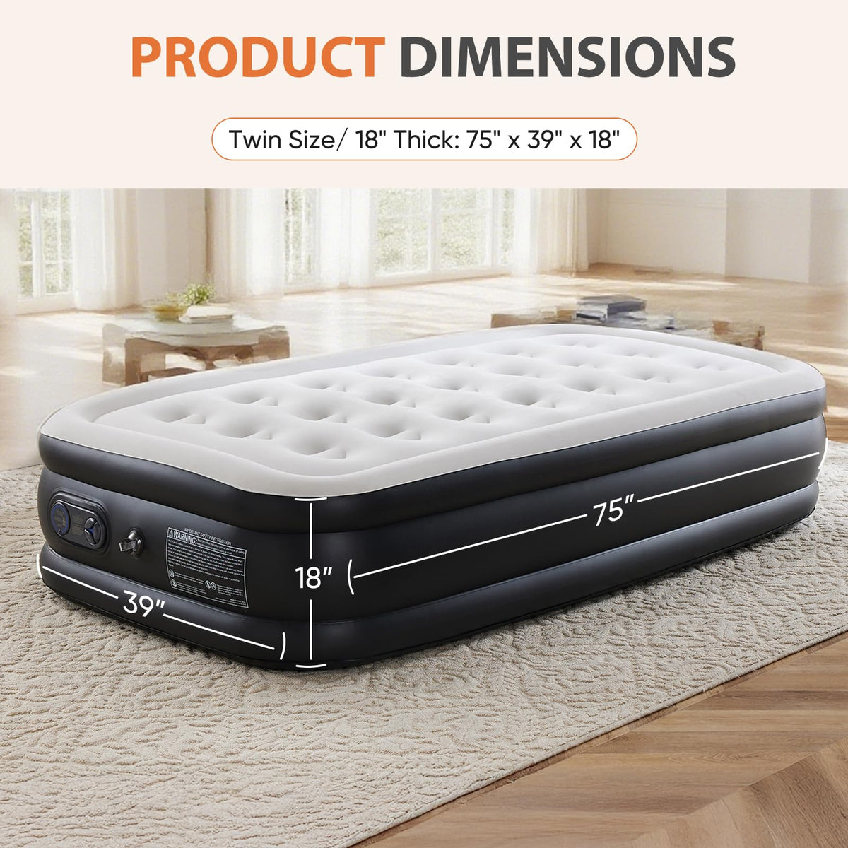 Sweetcrispy Twin Air Mattress, 18" Inflatable Blow Up Airbed with Built-in High Capacity Pump, Double Height, Non-Slip Bottom Design, Weight Capacity 660 lbs Air Bed for Home or Camping 🍁 All In One Marketplace Canada