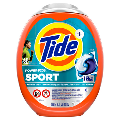 Tide Power Pods Sport Laundry Detergent Pacs, Advanced Sweat + Stain Fighter, 63 Count 🍁 All In One Marketplace Canada