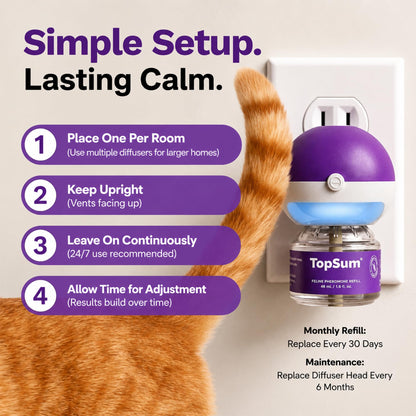 TopSum Cat Pheromone Diffuser: Cat Calming Diffuser for Spraying, Scratching, Excessive Meowing & Multi-Cat Homes, Ideal for Cats Alone at Home - VHP Registered NN.Z4H1 (6 Refills) 🍁 All In One Marketplace Canada