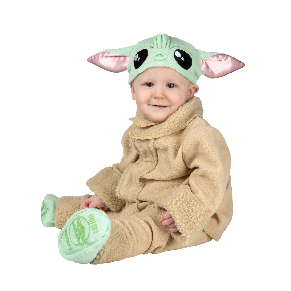 STAR WARS Grogu Official Infant Deluxe Halloween Costume - Premium Quality Minky Fabric Top and Pants with Cap and Non-Slip Grip Booties (6-12 months)