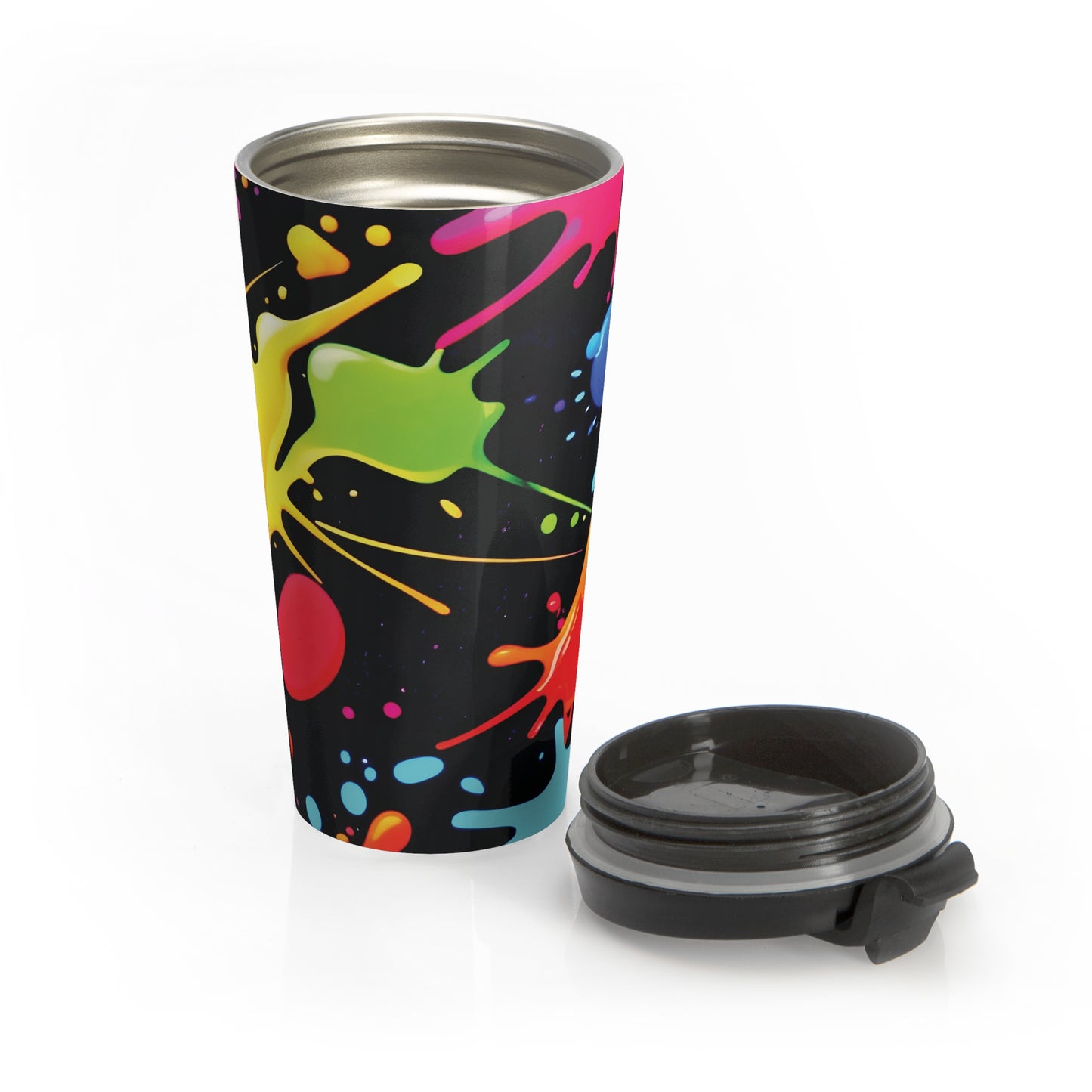 Neon Paint Splatter Stainless Steel Travel Mug | Colorful Splash Tumbler - AURABAGS SHOP