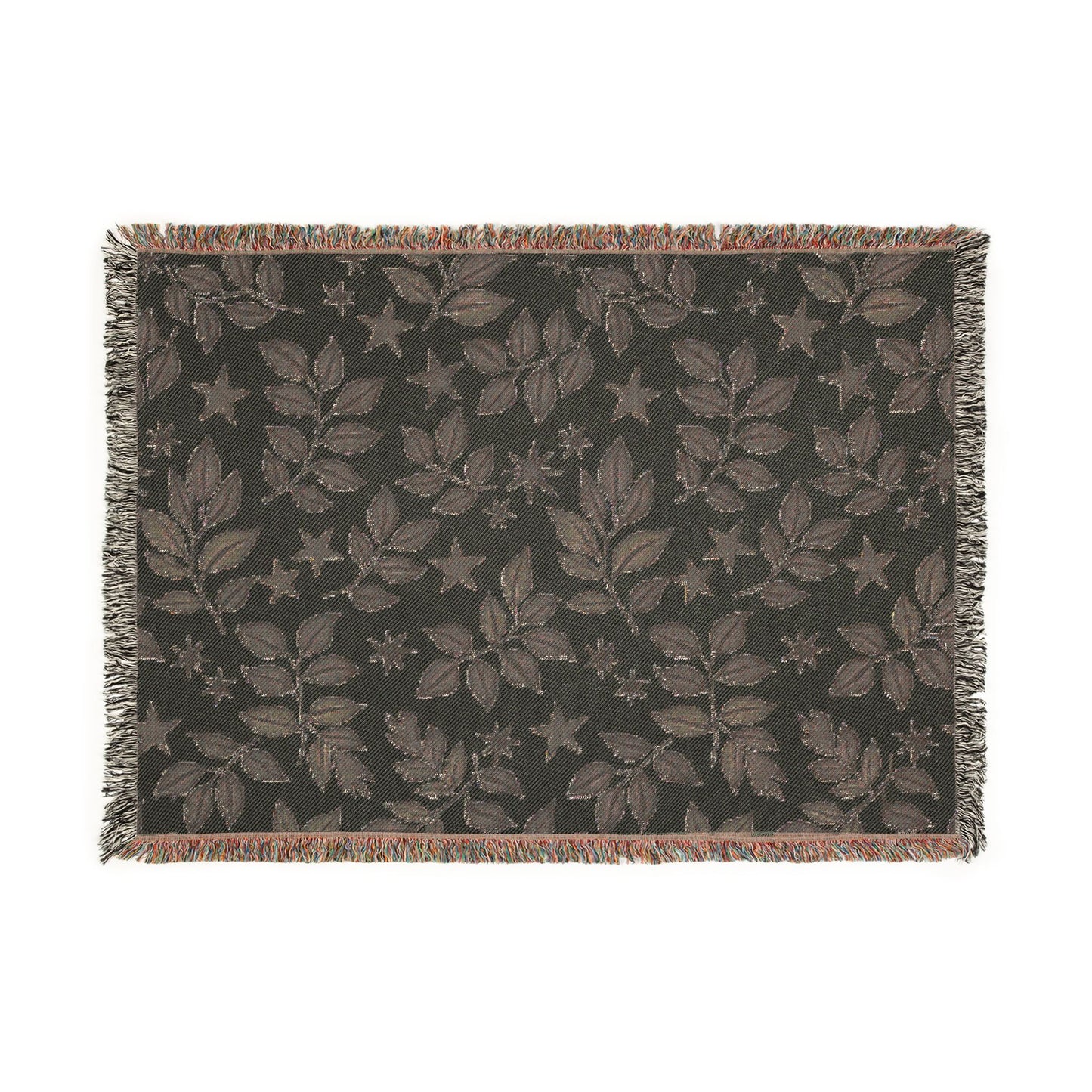Botanical Star Woven Blanket — Reversible Leaf & Star Pattern Throw