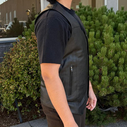 Open Road Men's 10 Pocket Leather Vest | Genuine Cowhide Vest