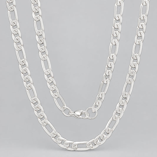 Men’s 6mm Stainless Steel Accented Figaro Chain Biker Link Necklace