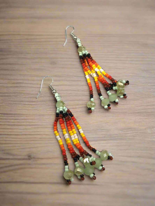 Pale Green Six-Strand Beaded Cascade Earrings