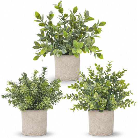Der Rose 3 Pack Mini Potted Fake Plants Artificial Plastic Eucalyptus Plants for Home Office Desk Farmhouse Room Decor Indoor 🍁 All In One Marketplace Canada