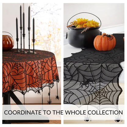 Elrene Home Fashions Crawling Halloween Spider Lace Lined Tablecloth, Black/Orange, 60" x 84" (Tablecloth)
