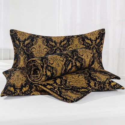 Loom and Mill Luxury Quilt Set 3 Piece, Classic Damask Quilted Bedspread Queen Size with 2 Shams, Soft Lightweight Jacquard Bedding Coverlet Set for Halloween Christmas All Season (Black, Queen)