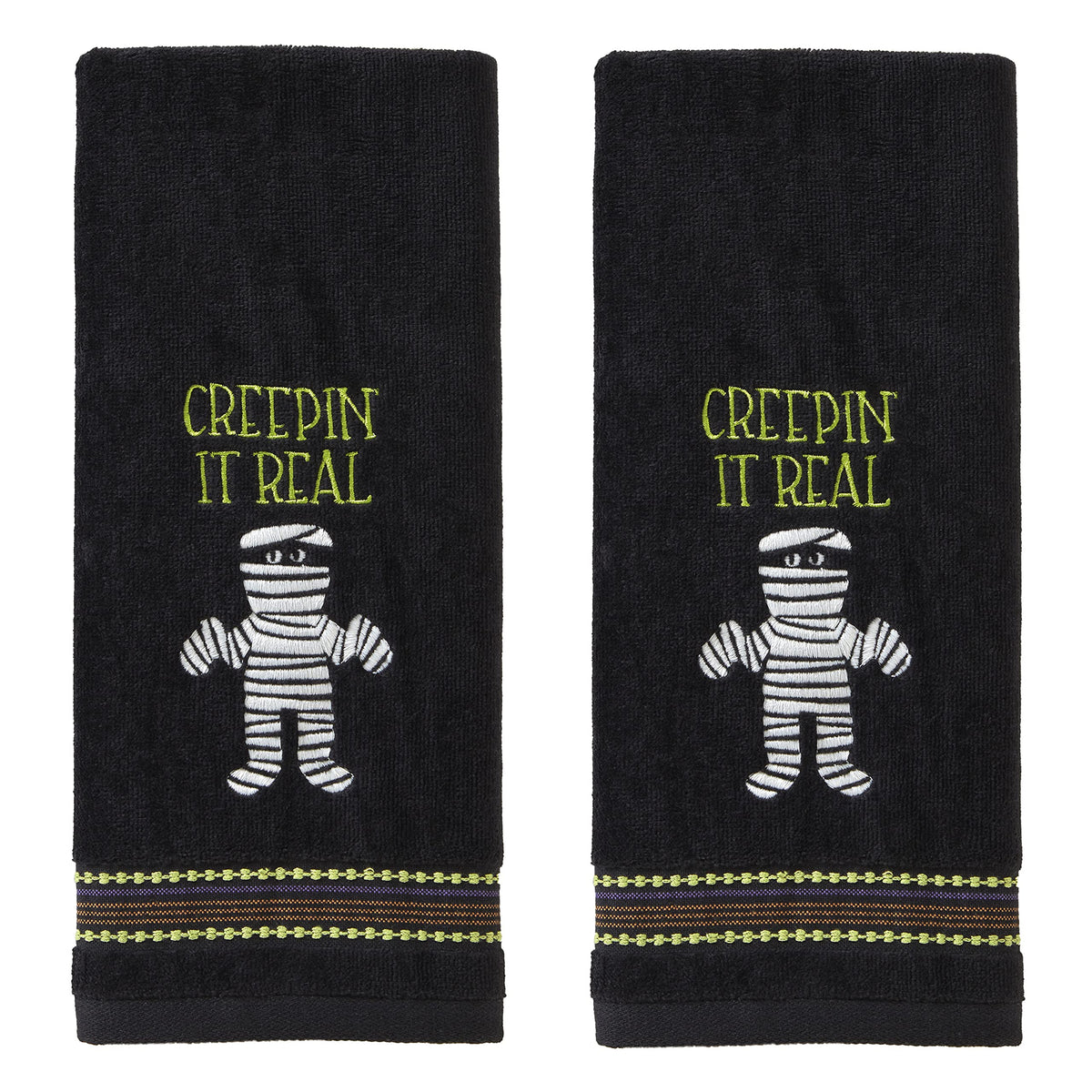 SKL Home Halloween Creepin' Real Glow-in-The-Dark Hand Towel Set for Bath/Kitchen/Bar & Gift, 2 Count