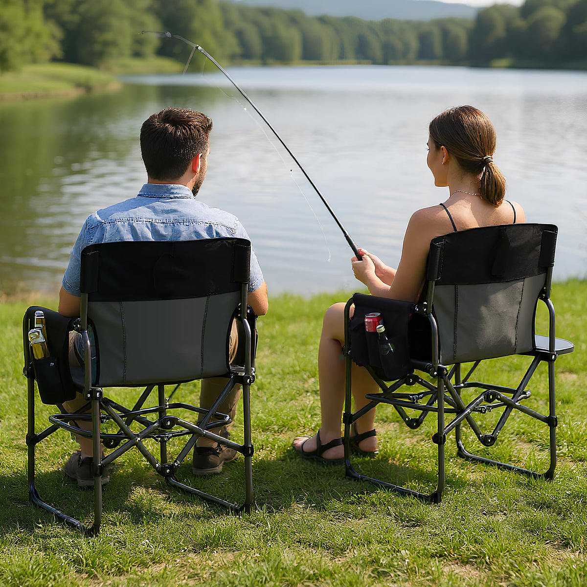 GarveeLife Oversized Camping Chair w/Side Table & Pocket,Outdoors, Black 🍁 All In One Marketplace Canada