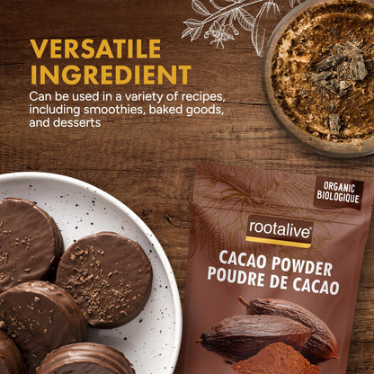 Rootalive Organic Raw Cacao Powder 454g (1lb), Premium Unroasted Cacao Bean powder in a Resealable Bag, Raw, Unsweetened, Vegetarian and Gluten-Free 🍁 All In One Marketplace Canada