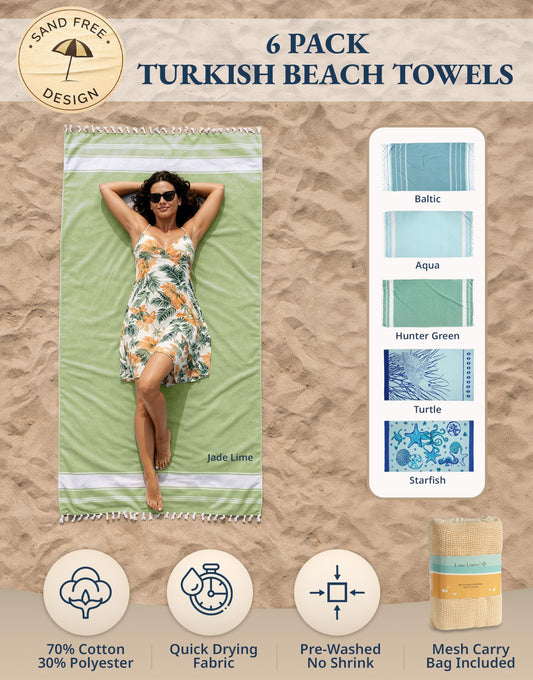 Lane Linen Turkish Beach Towels Set of 6, Oversized Beach Towel, Lightweight Beach Essentials for Women, Large Pool Towel, Absorbent & Quick Dry, Sand Free Beach Towel, 39"x71" - Tropical Breeze 🍁 All In One Marketplace Canada