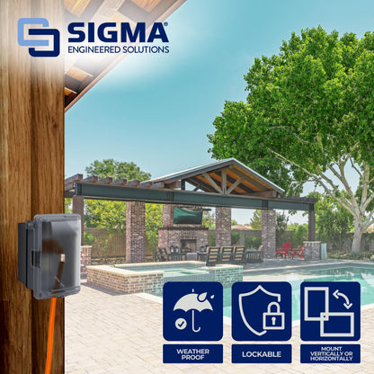 Sigma Engineered Solutions 16801 Non-Metallic Weatherproof Outdoor Electrical Outlet Kit w/Extra Duty Cover, Box and 15 Amp GFCI Receptacle, in-USE, Clear/Gray, 1 Gang, Lockable with Patented Hinge 🍁 All In One Marketplace Canada