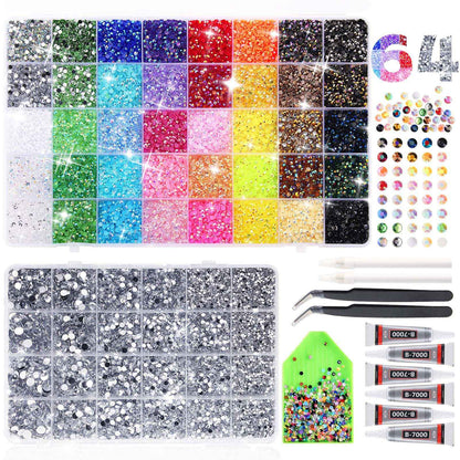 62,000pcs/64-Cells Bedazzling Kit, with 32,000pcs 3mm Nail Rhinestones in 40Colors for Bedazzling & 30,000pcs Clear Flatback Nail gems,6 Bottles B7000 Jewelry Glue, 2 Tweezers & 2 Dotting Pens 🍁 All In One Marketplace Canada