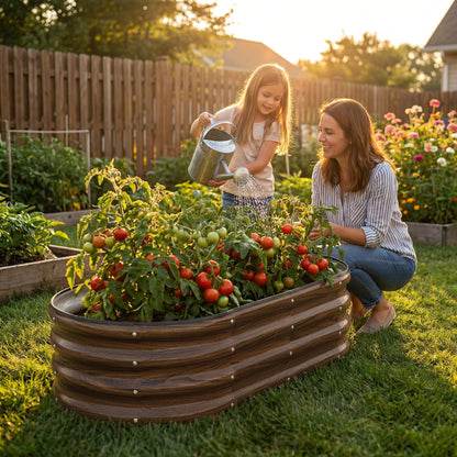 SnugNiture Galvanized Raised Garden Bed Outdoor, 2 Pcs 4x2x1ft Oval Metal Planter Box for Planting Plants Vegetables, Brown 🍁 All In One Marketplace Canada