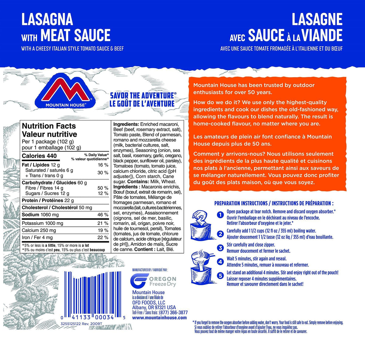 Mountain House Lasagna with Meat Sauce Pouch| Freeze Dried Backpacking & Camping Food | Survival & Emergency Food | Entree Meal | Easy to Prepare | Delicious and Nutritious | Single Pouch 🍁 All In One Marketplace Canada