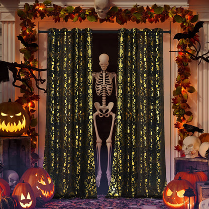 NICETOWN Halloween Curtains 84 Inches Long Scary Skull Sheer Curtains with Spooky Skeleton Pumpkin Party Decorations Window Treatment for Indoor & Ourdoor, Grommet Design, W52 x L84, Black, 2 Panels
