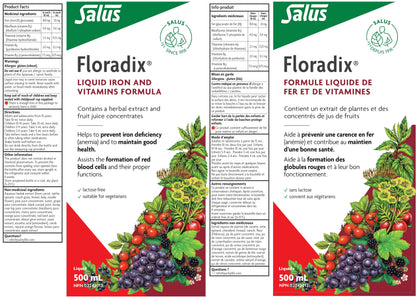 Salus Floradix Liquid Iron and Vitamins | Herbal Iron Supplement for Women, Men, and Children | Vegetarian, Dairy-Free & Non-GMO (500ml)