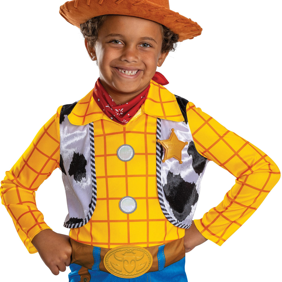 Disney Toy Story Deluxe Woody Costume, Official Boys Halloween Dress Up Outfit, Size (3T-4T)