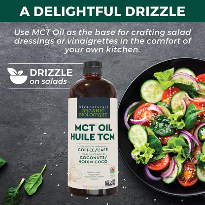 Viva Naturals MCT Oil Organic for Keto Coffee, Smoothies and Salad Dressings - Made from Organic Coconuts - Gluten Free, Dairy Free, Vegan, Keto & Paleo Certified - (946 mL, 32 fl oz) 🍁 All In One Marketplace Canada