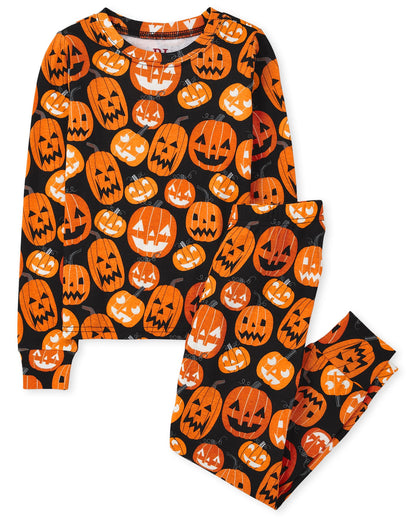 The Children's Place Kids' Family Matching, Halloween Pajama Sets, Cotton, Pumpkin Allover, 3T