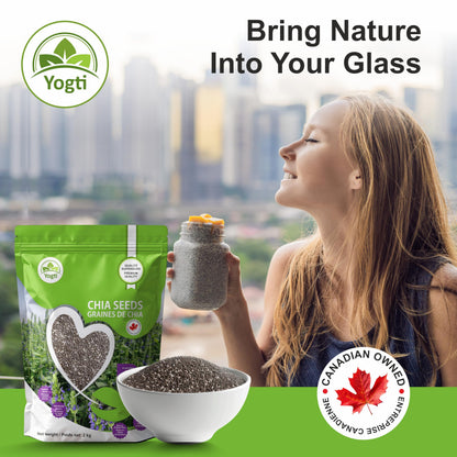 Yogti Black Chia Seeds - Jumbo Pack 2 Kilo, Raw Plant Based SuperFood, Natural, Keto Friendly, Kosher, Halal, Vegan, Source of Omega-3, Nutrient Dense, High Fiber, Rich in Magnesium, A Versatile Superseed for Smoothies, Baking, Salads, and Chia Pudding, R