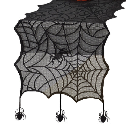 Elrene Home Fashions Crawling Halloween Spider Lace Table Runner, 13" x 70", Black