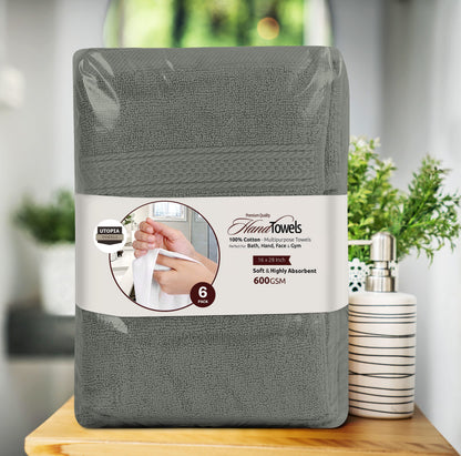 Utopia Towels 6 Pack Premium Hand Towels, 16 by 28 inches, 100% Ring Spun Cotton, Soft and Absorbent 600 GSM Towels for Bathroom, Gym, and Hotel, Grey 🍁 All In One Marketplace Canada
