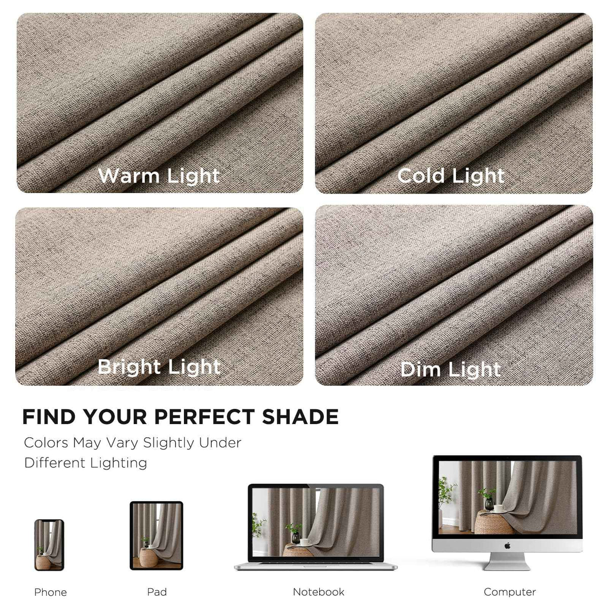 CUCRAF 100% Blackout Window Curtains 84 inches Long 2 Panels Set, Faux Linen Look Thermal Insulated Grommet Drapes, Room Darkening Curtain for Bedroom Living Room(W52 x L84 Inch, Light Khaki) 🍁 All In One Marketplace Canada