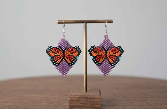 Butterfly Beaded Earrings (Purple)