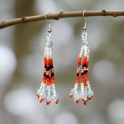 White Six-Strand Beaded Cascade Earrings