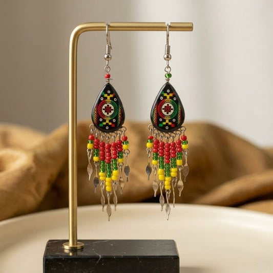 Small Sized Southwestern Red and Yellow Teardrop Earrings